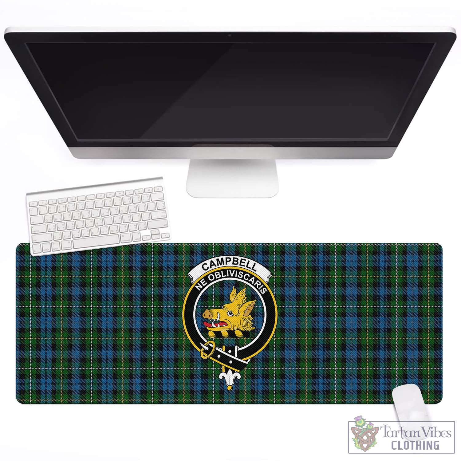 Tartan Vibes Clothing Campbell of Argyll #02 Tartan Mouse Pad with Family Crest