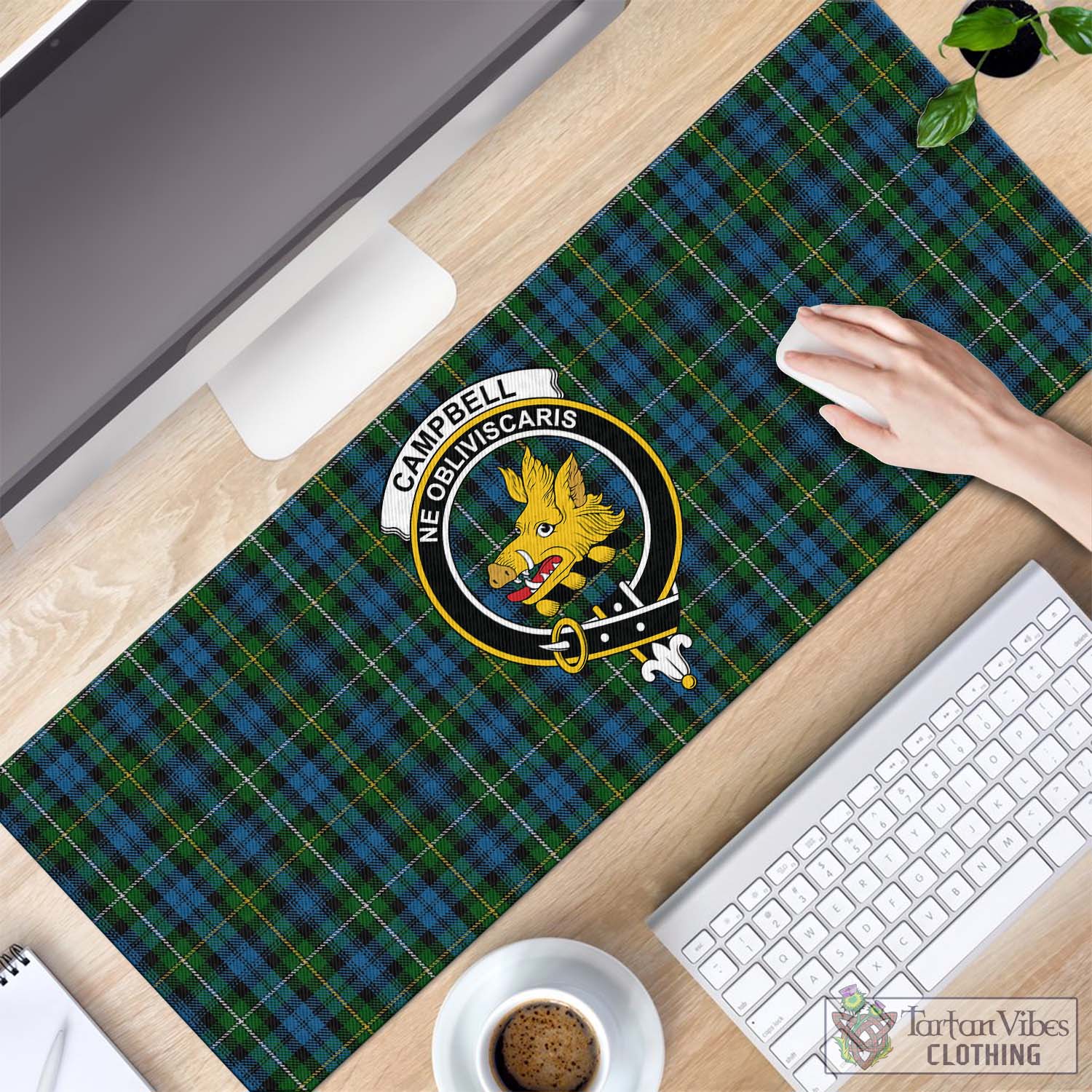 Tartan Vibes Clothing Campbell of Argyll #02 Tartan Mouse Pad with Family Crest