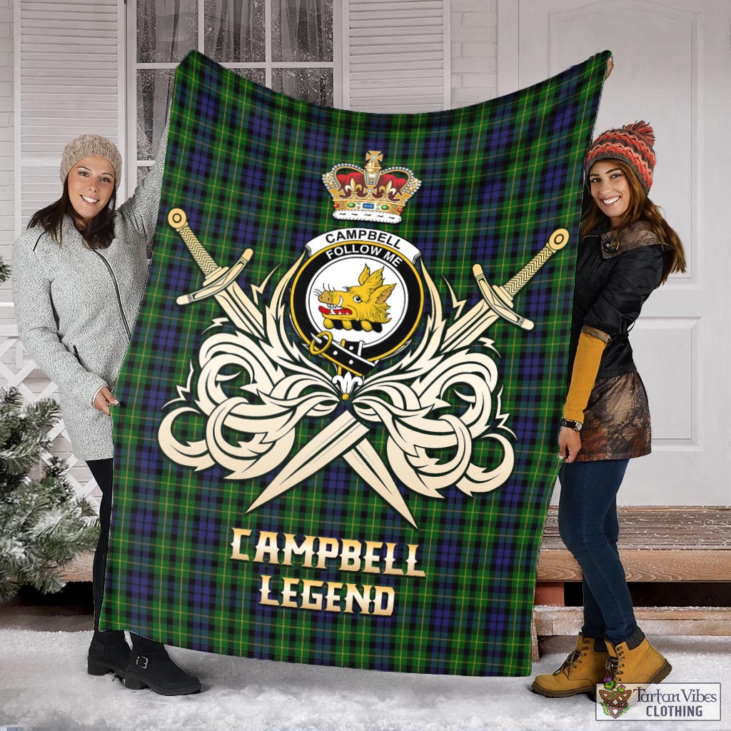 Tartan Vibes Clothing Campbell of Breadalbane Tartan Blanket with Clan Crest and the Golden Sword of Courageous Legacy