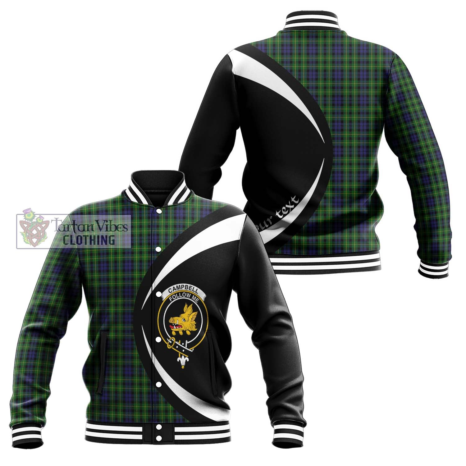 Campbell of Breadalbane Tartan Baseball Jacket with Family Crest Circle Style Unisex - Tartan Vibes Clothing