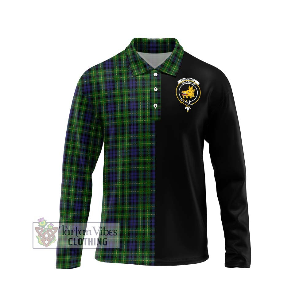 Campbell of Breadalbane Tartan Long Sleeve Polo Shirt with Family Crest and Half Of Me Style Unisex - Tartanvibesclothing Shop