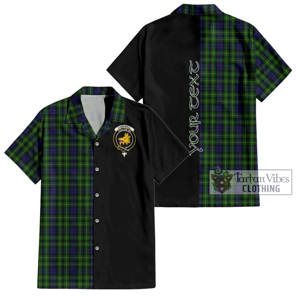 Campbell of Breadalbane Tartan Short Sleeve Button Shirt with Family Crest and Half Of Me Style Kid - Tartanvibesclothing Shop