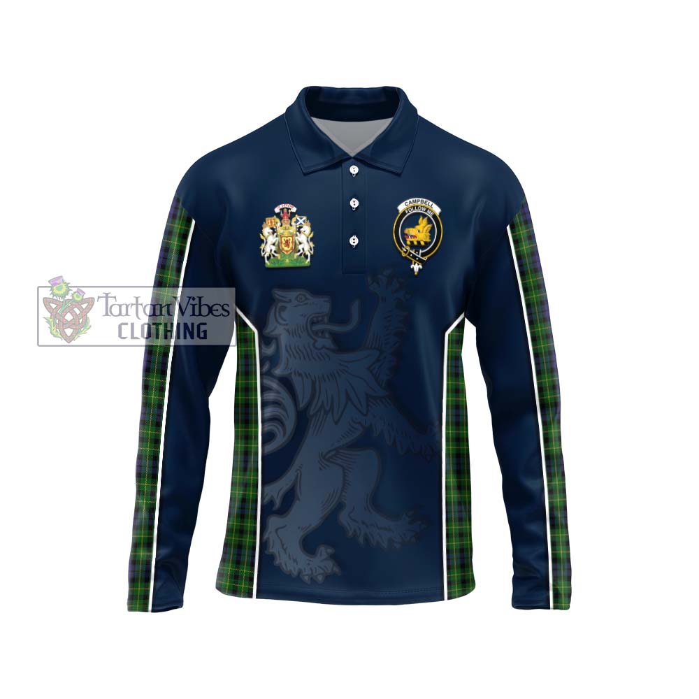 Campbell of Breadalbane Tartan Long Sleeve Polo Shirt with Family Crest and Lion Rampant Vibes Sport Style Unisex - Tartan Vibes Clothing