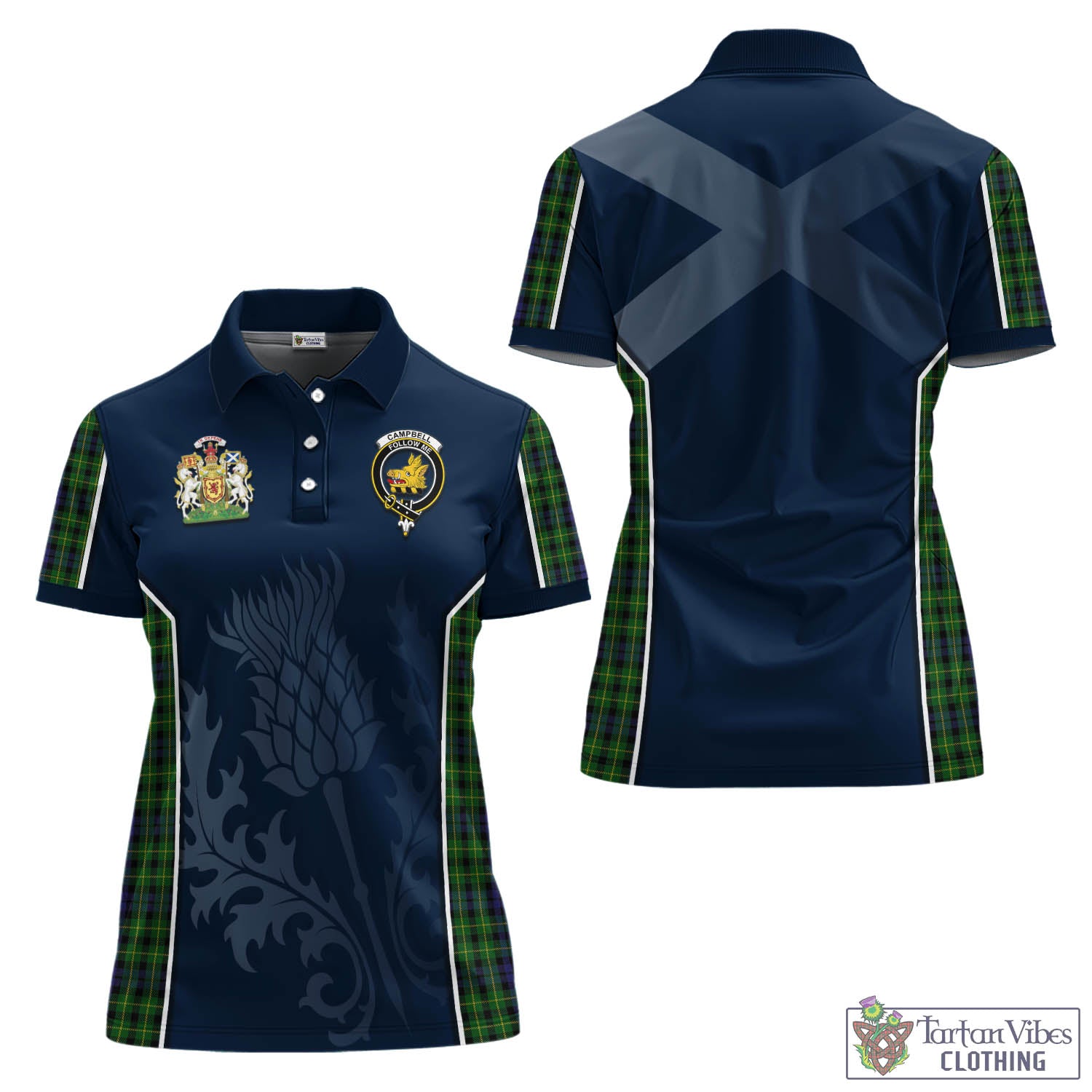 Tartan Vibes Clothing Campbell of Breadalbane Tartan Women's Polo Shirt with Family Crest and Scottish Thistle Vibes Sport Style