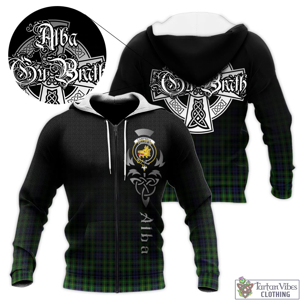 Tartan Vibes Clothing Campbell of Breadalbane Tartan Knitted Hoodie Featuring Alba Gu Brath Family Crest Celtic Inspired