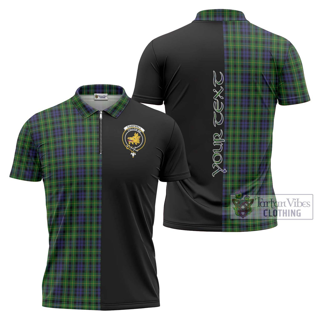 Campbell of Breadalbane Tartan Zipper Polo Shirt with Family Crest and Half Of Me Style Unisex - Tartanvibesclothing Shop