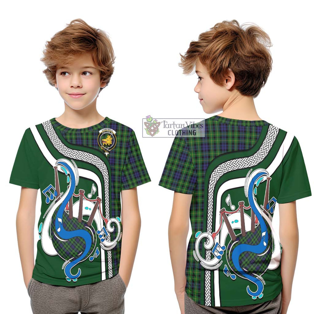 Tartan Vibes Clothing Campbell of Breadalbane Tartan Kid T-Shirt with Epic Bagpipe Style