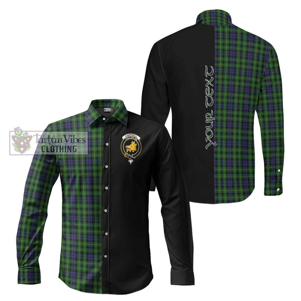 Campbell of Breadalbane Tartan Long Sleeve Button Shirt with Family Crest and Half Of Me Style Men's Shirt S - Tartanvibesclothing Shop