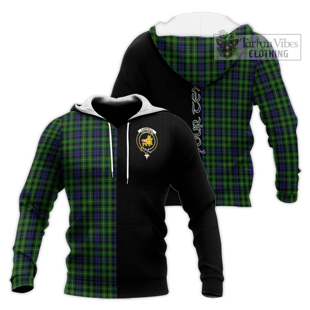 Campbell of Breadalbane Tartan Knitted Hoodie with Family Crest and Half Of Me Style Unisex Knitted Pullover Hoodie - Tartanvibesclothing Shop