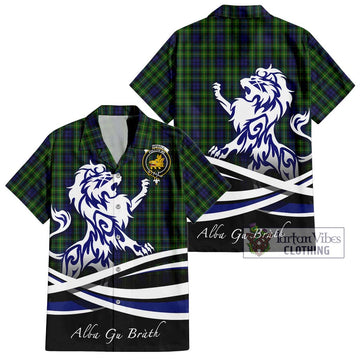 Campbell of Breadalbane Tartan Short Sleeve Button Shirt with Alba Gu Brath Regal Lion Emblem