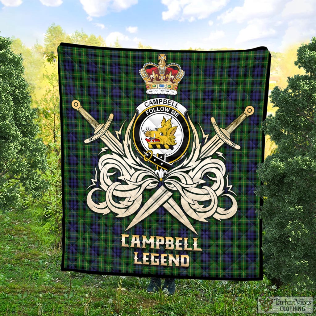 Tartan Vibes Clothing Campbell of Breadalbane Tartan Quilt with Clan Crest and the Golden Sword of Courageous Legacy