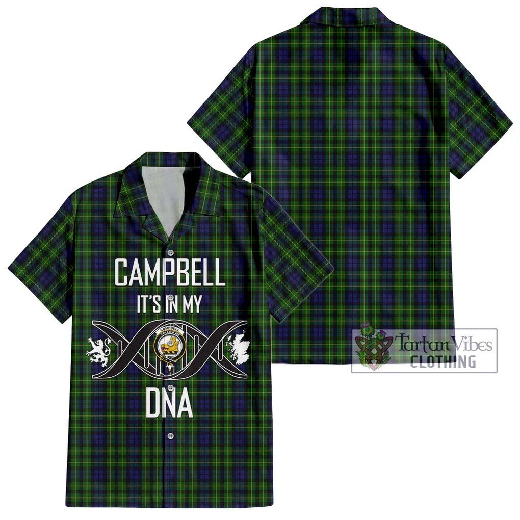 Campbell of Breadalbane Tartan Short Sleeve Button Shirt with Family Crest DNA In Me Style Kid - Tartanvibesclothing Shop