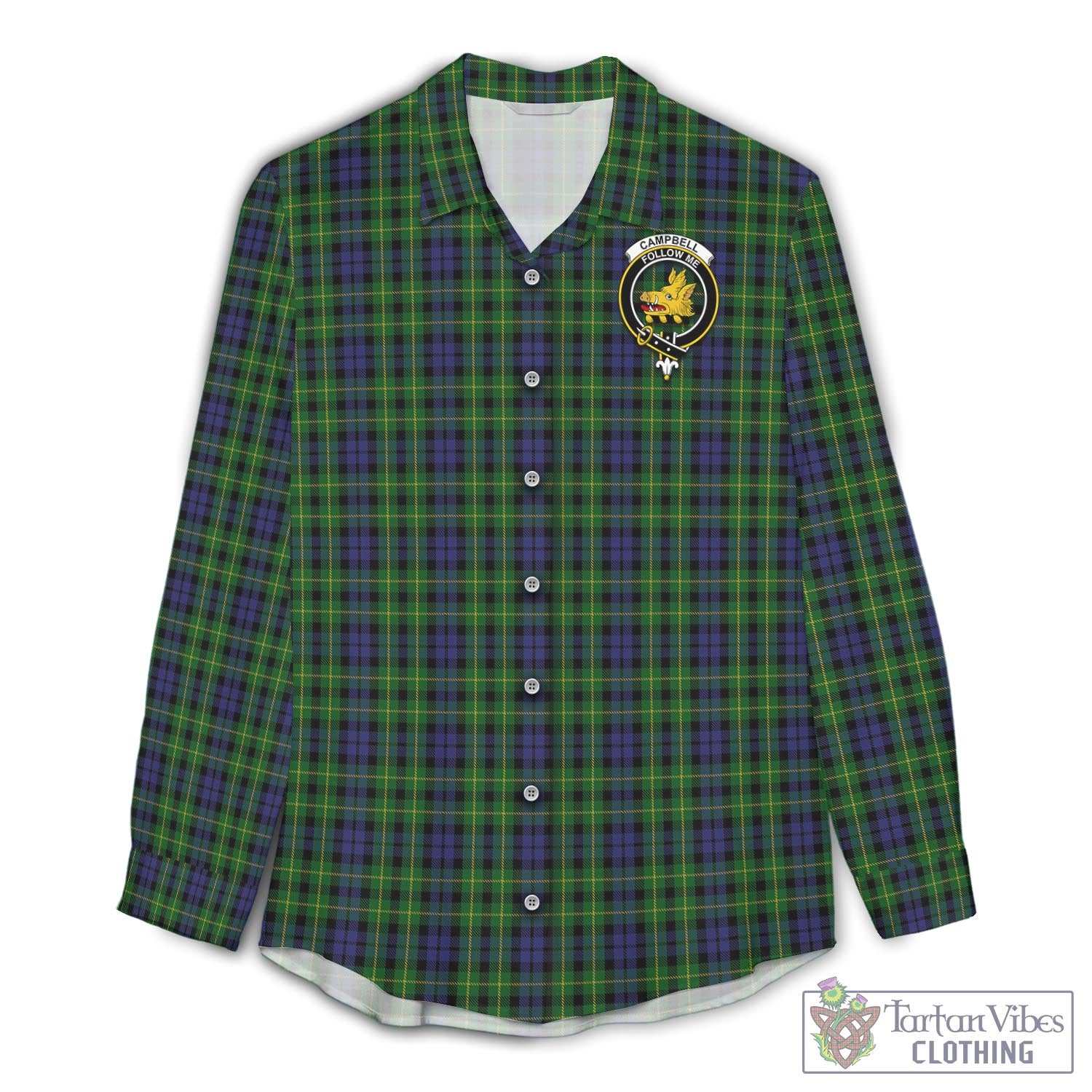 Tartan Vibes Clothing Campbell of Breadalbane Tartan Womens Casual Shirt with Family Crest