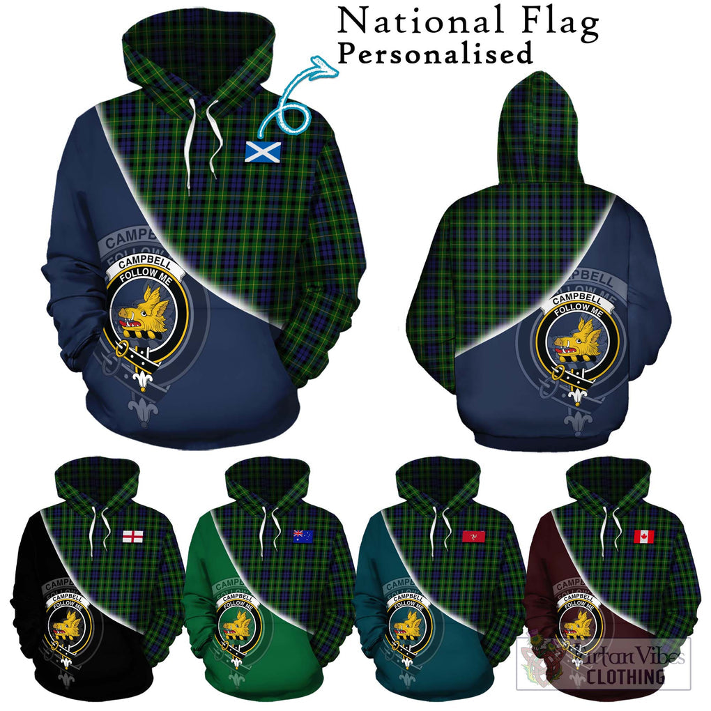 Campbell of Breadalbane Tartan Hoodie with Personalised National Flag and Family Crest Half Style Zip Hoodie - Tartanvibesclothing Shop