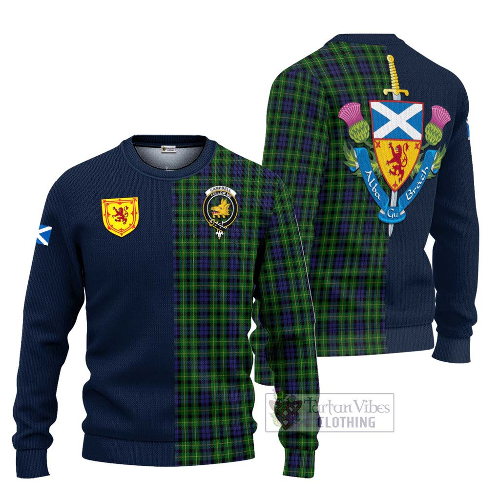 Tartan Vibes Clothing Campbell of Breadalbane Tartan Knitted Sweater with Scottish Lion Royal Arm Half Style