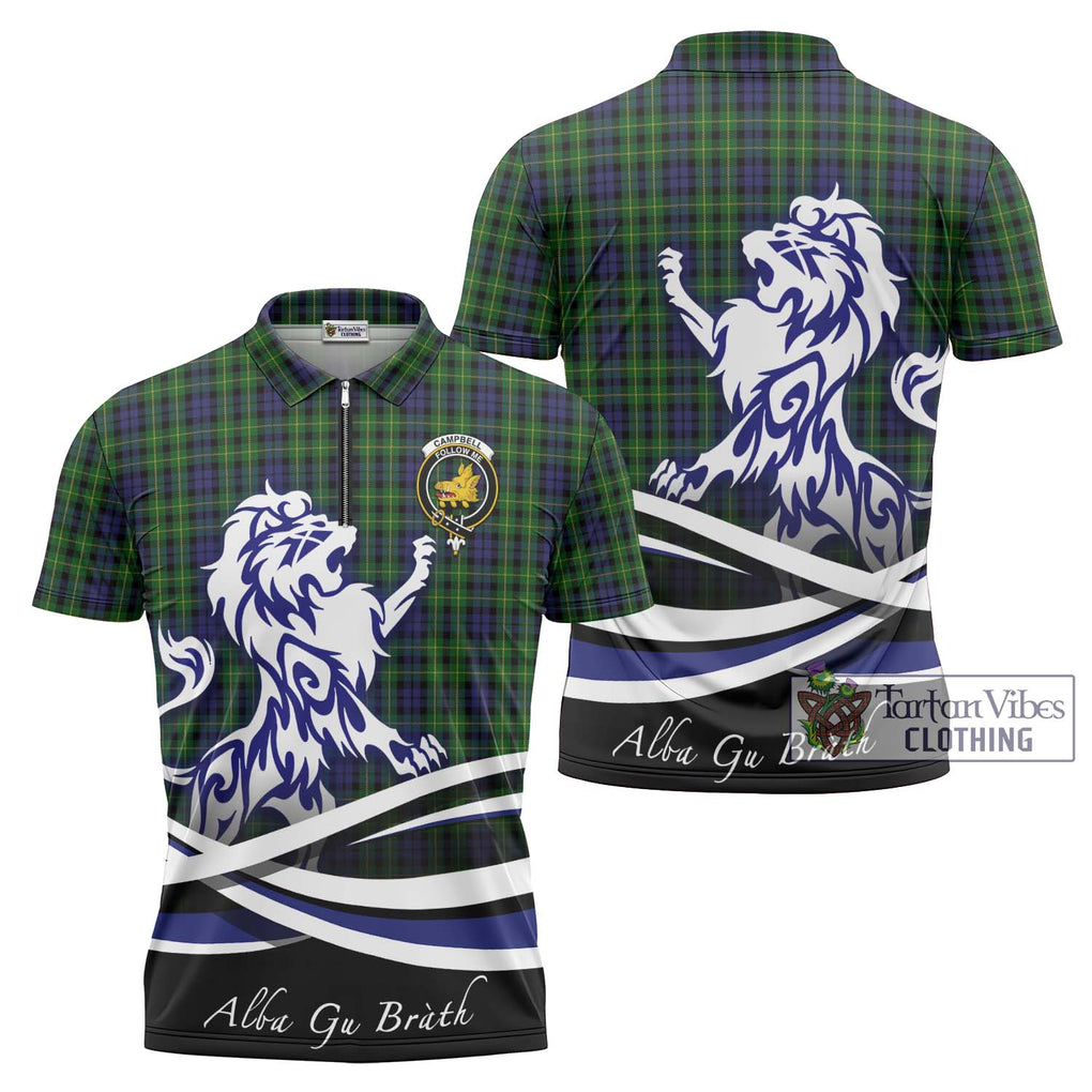 Campbell of Breadalbane Tartan Zipper Polo Shirt with Alba Gu Brath Regal Lion Emblem Unisex - Tartanvibesclothing Shop