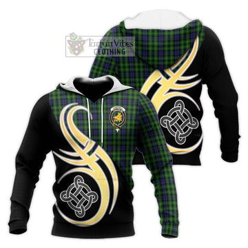 Campbell of Breadalbane Tartan Knitted Hoodie with Family Crest and Celtic Symbol Style