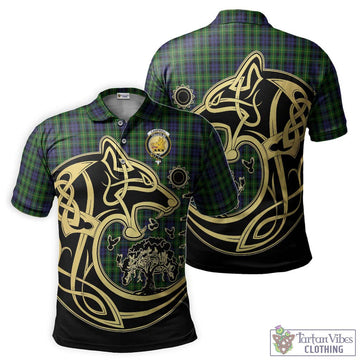 Campbell of Breadalbane Tartan Polo Shirt with Family Crest Celtic Wolf Style