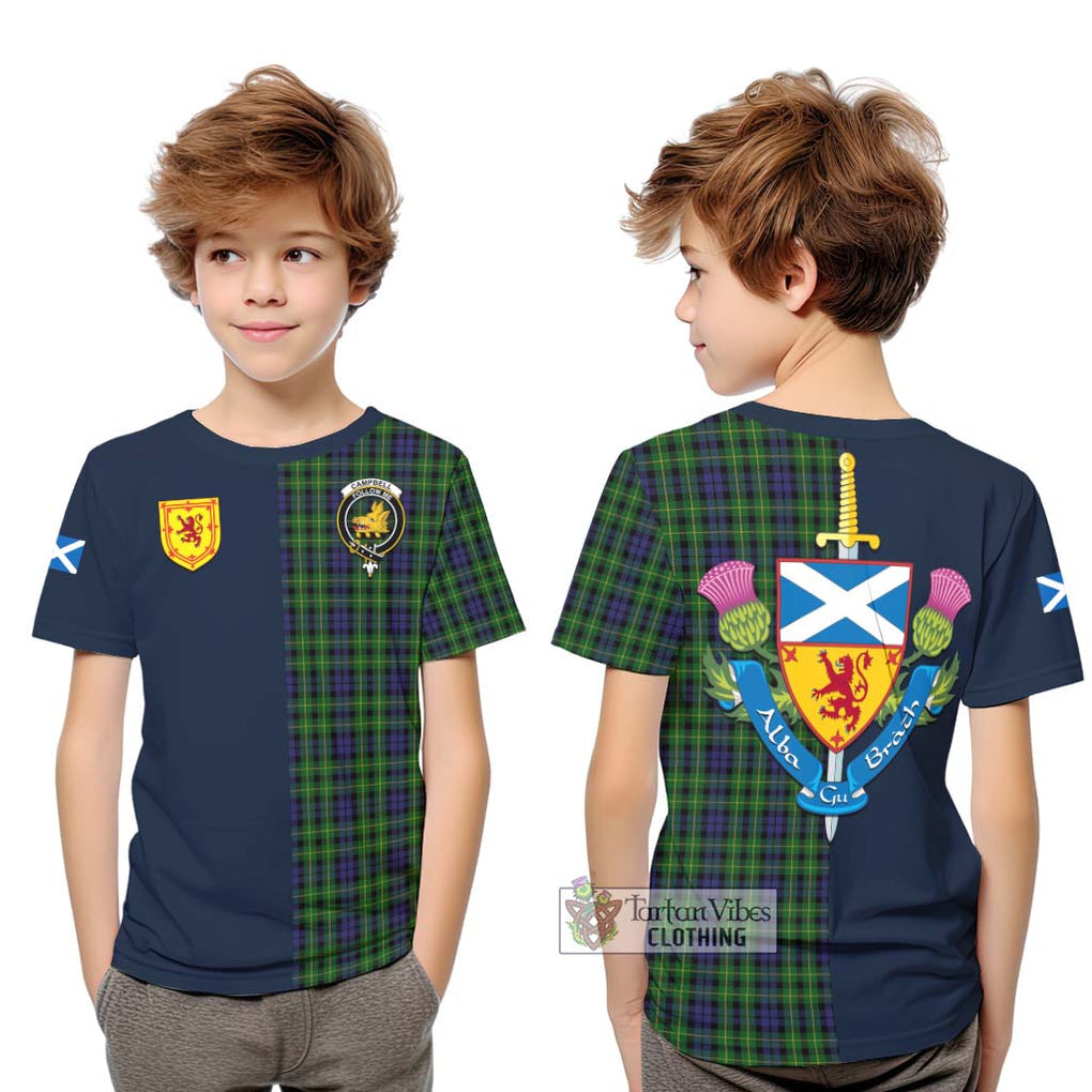 Tartan Vibes Clothing Campbell of Breadalbane Tartan Kid T-Shirt with Scottish Lion Royal Arm Half Style