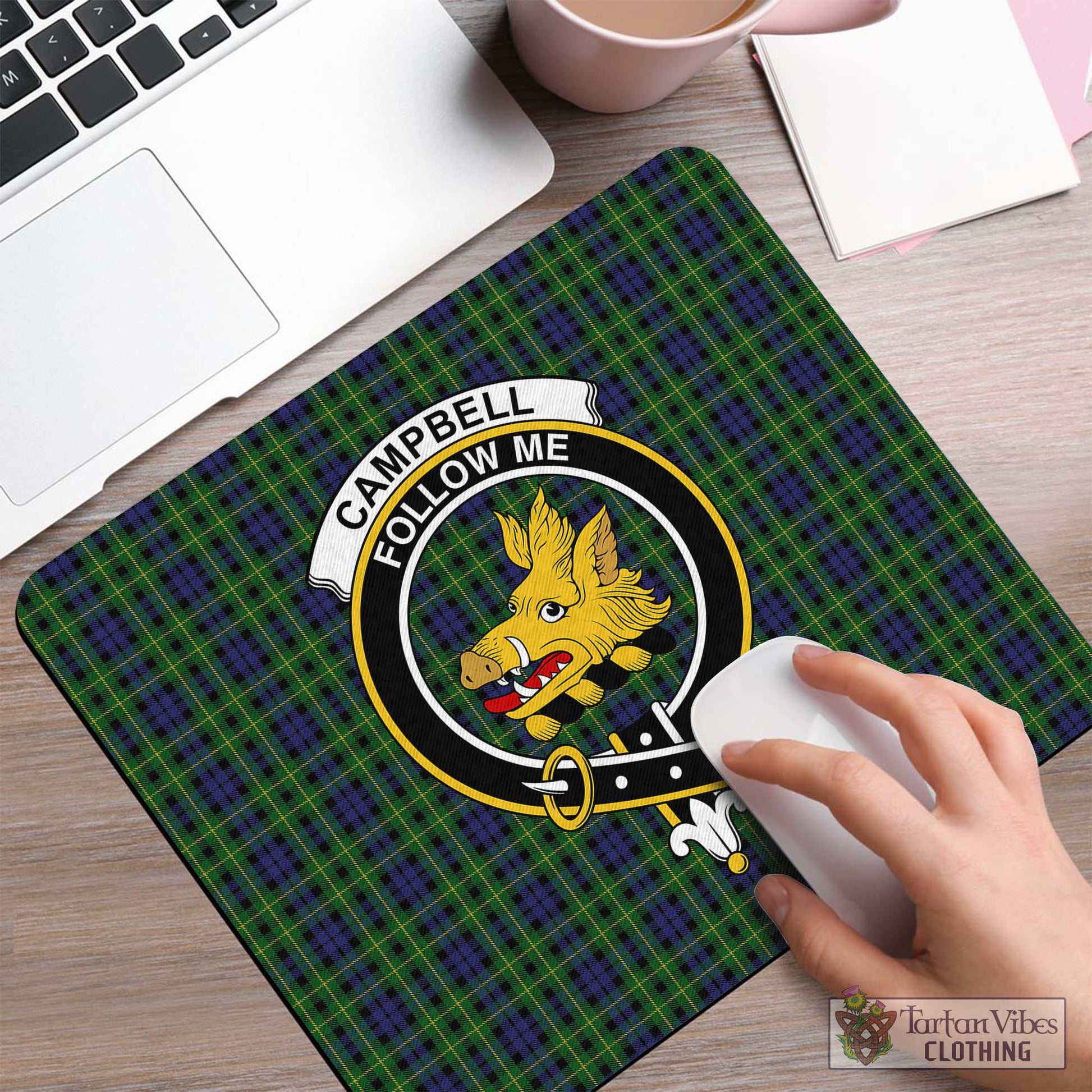 Tartan Vibes Clothing Campbell of Breadalbane Tartan Mouse Pad with Family Crest