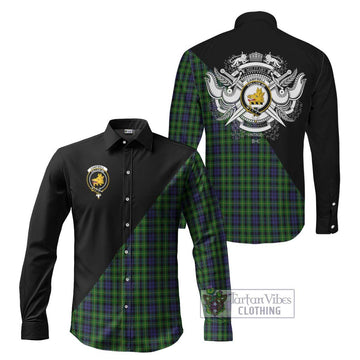 Campbell of Breadalbane Tartan Long Sleeve Button Shirt with Family Crest and Military Logo Style