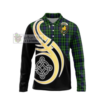 Campbell of Breadalbane Tartan Long Sleeve Polo Shirt with Family Crest and Celtic Symbol Style