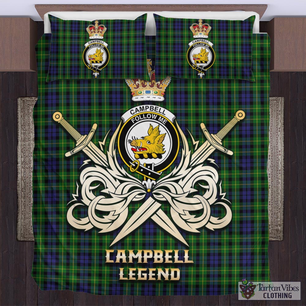 Tartan Vibes Clothing Campbell of Breadalbane Tartan Bedding Set with Clan Crest and the Golden Sword of Courageous Legacy