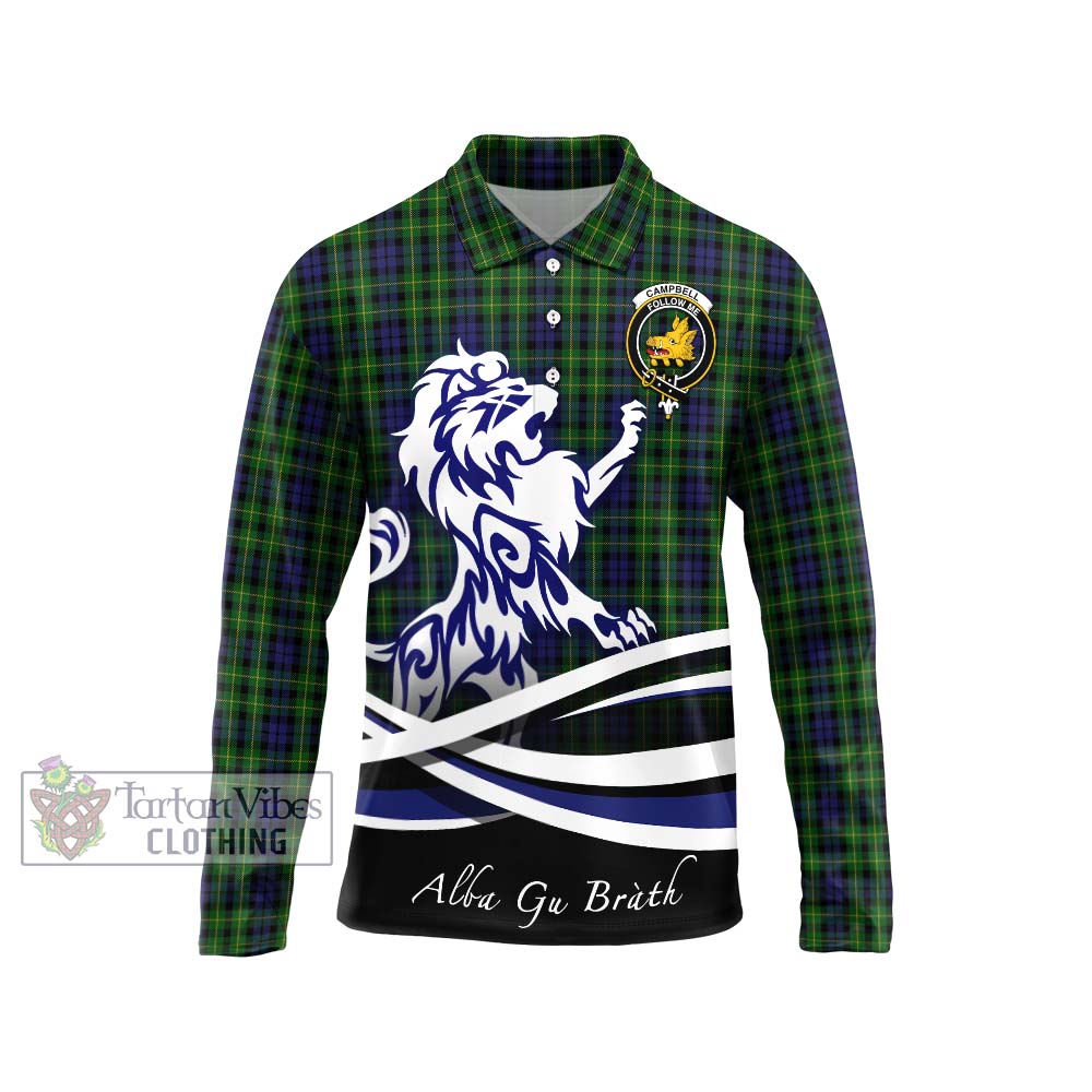 Campbell of Breadalbane Tartan Long Sleeve Polo Shirt with Alba Gu Brath Regal Lion Emblem Unisex - Tartanvibesclothing Shop