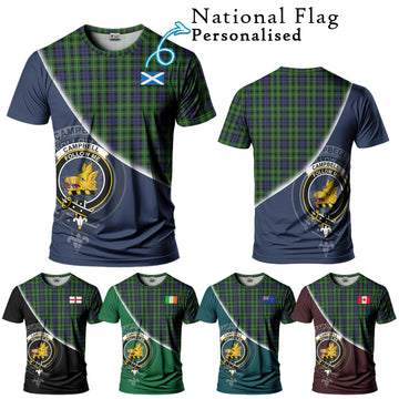 Campbell of Breadalbane Tartan T-Shirt with Personalised National Flag and Family Crest Half Style