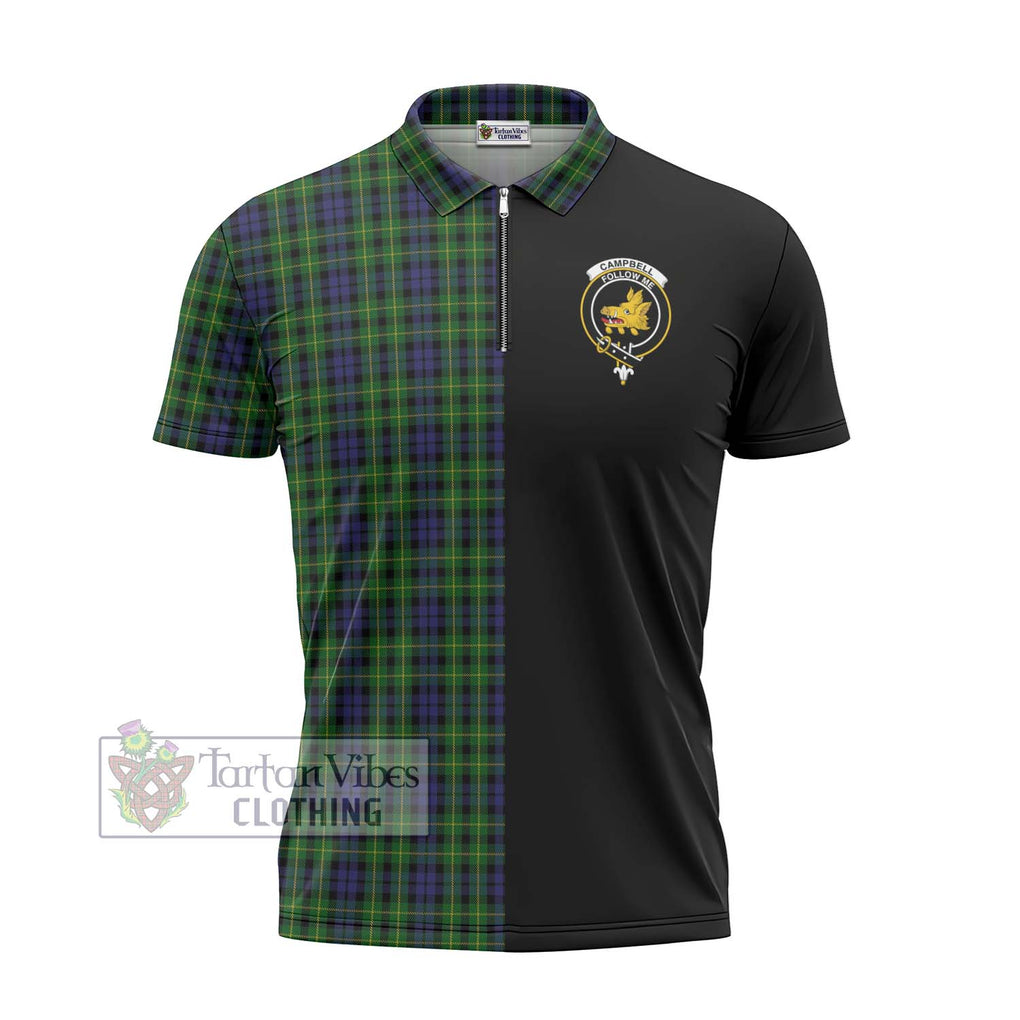 Campbell of Breadalbane Tartan Zipper Polo Shirt with Family Crest and Half Of Me Style - Tartanvibesclothing Shop