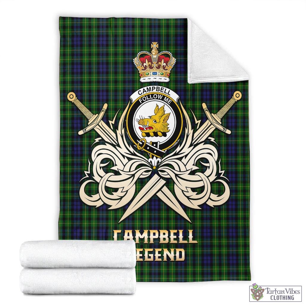 Tartan Vibes Clothing Campbell of Breadalbane Tartan Blanket with Clan Crest and the Golden Sword of Courageous Legacy