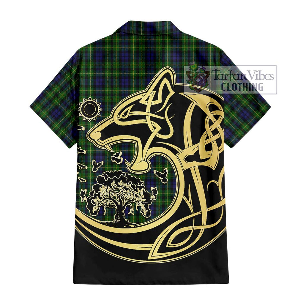 Campbell of Breadalbane Tartan Short Sleeve Button Shirt with Family Crest Celtic Wolf Style - Tartan Vibes Clothing