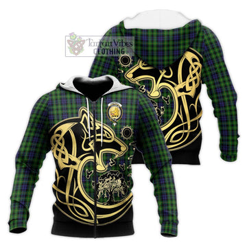 Campbell of Breadalbane Tartan Knitted Hoodie with Family Crest Celtic Wolf Style