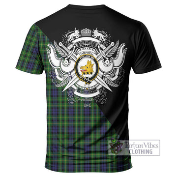 Campbell of Breadalbane Tartan T-Shirt with Family Crest and Military Logo Style