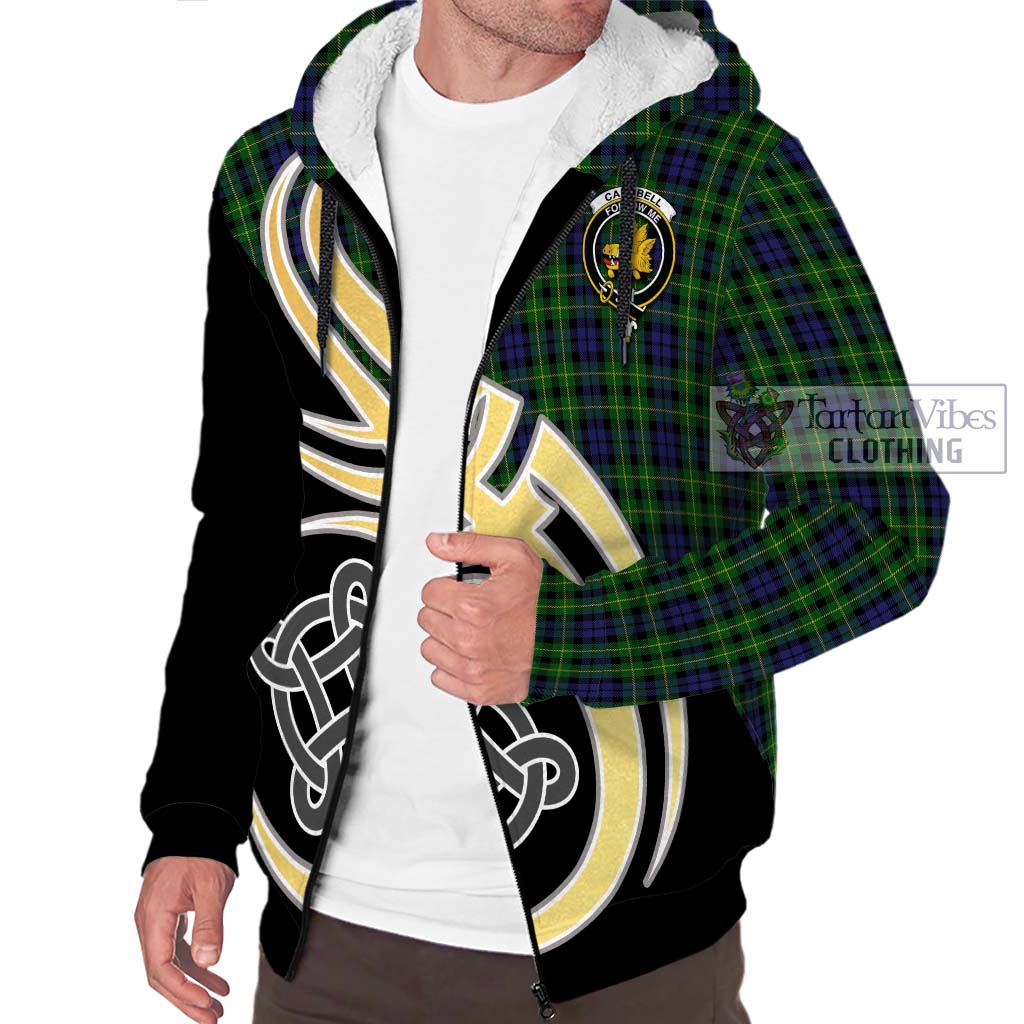 Campbell of Breadalbane Tartan Sherpa Hoodie with Family Crest and Celtic Symbol Style - Tartan Vibes Clothing