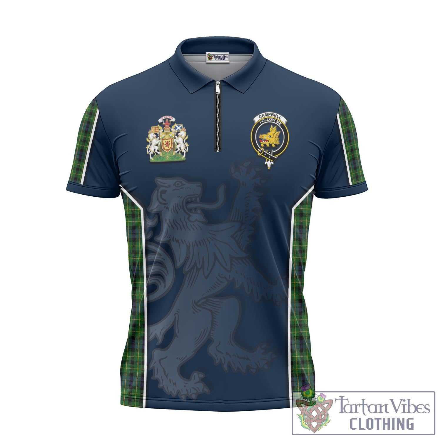 Tartan Vibes Clothing Campbell of Breadalbane Tartan Zipper Polo Shirt with Family Crest and Lion Rampant Vibes Sport Style