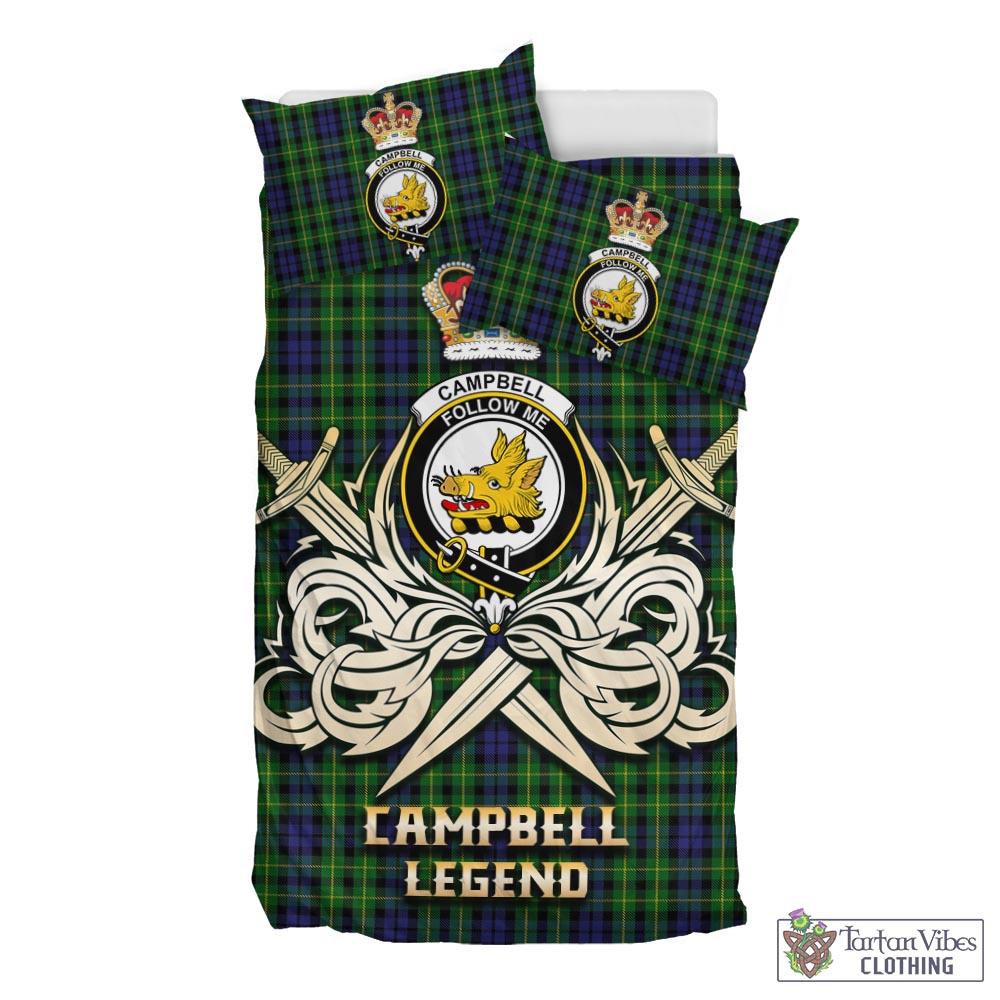 Tartan Vibes Clothing Campbell of Breadalbane Tartan Bedding Set with Clan Crest and the Golden Sword of Courageous Legacy