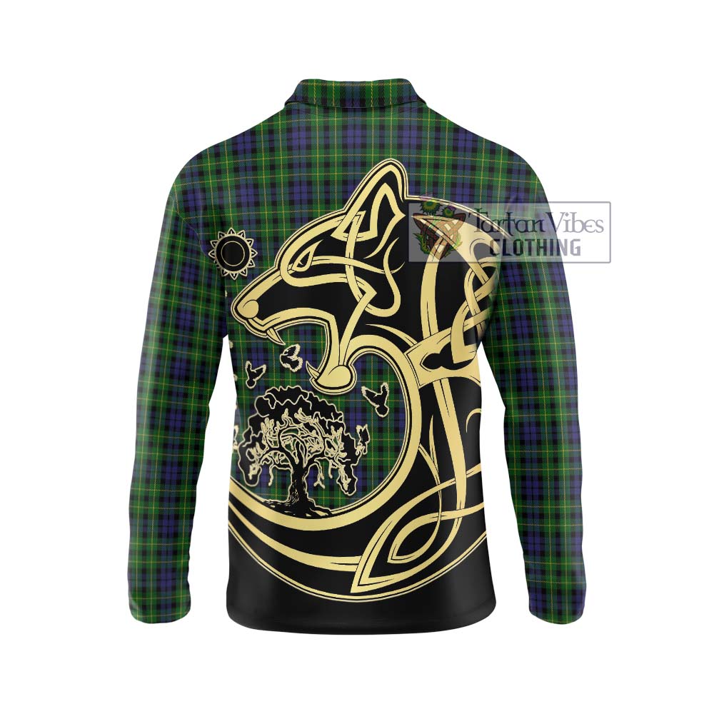 Campbell of Breadalbane Tartan Long Sleeve Polo Shirt with Family Crest Celtic Wolf Style - Tartanvibesclothing Shop