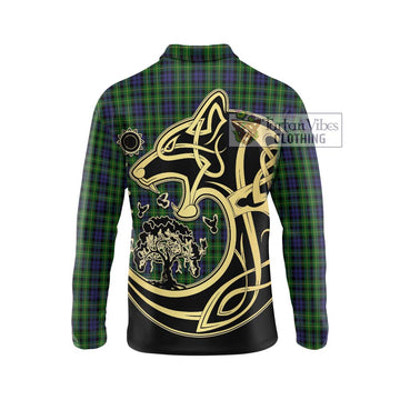 Campbell of Breadalbane Tartan Long Sleeve Polo Shirt with Family Crest Celtic Wolf Style