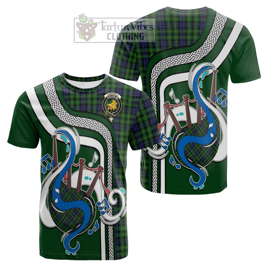 Tartan Vibes Clothing Campbell of Breadalbane Tartan Cotton T-shirt with Epic Bagpipe Style