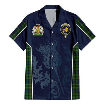 Campbell of Breadalbane Tartan Short Sleeve Button Up Shirt with Family Crest and Scottish Thistle Vibes Sport Style