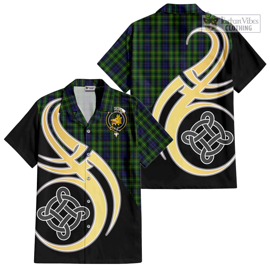 Campbell of Breadalbane Tartan Short Sleeve Button Shirt with Family Crest and Celtic Symbol Style - Tartan Vibes Clothing