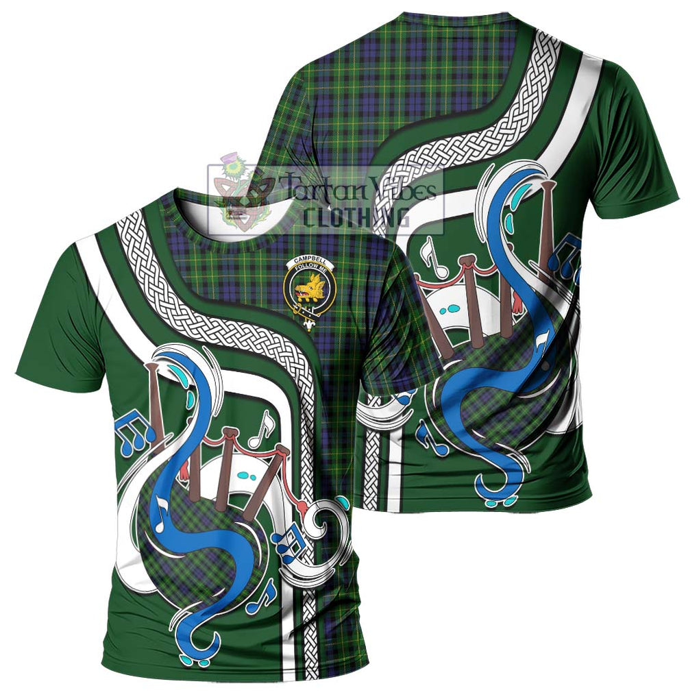 Campbell of Breadalbane Tartan T-Shirt with Epic Bagpipe Style - Tartanvibesclothing Shop