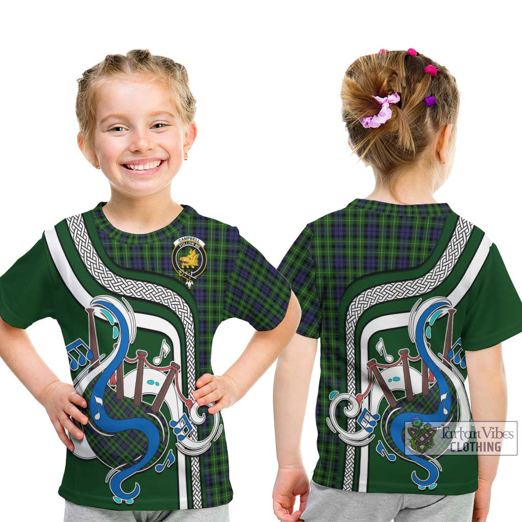 Tartan Vibes Clothing Campbell of Breadalbane Tartan Kid T-Shirt with Epic Bagpipe Style