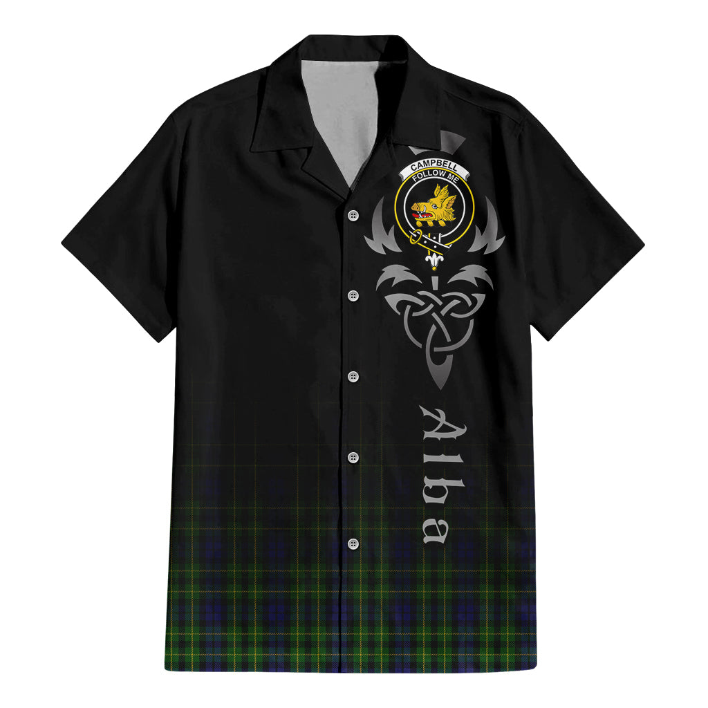 Tartan Vibes Clothing Campbell of Breadalbane Tartan Short Sleeve Button Up Featuring Alba Gu Brath Family Crest Celtic Inspired