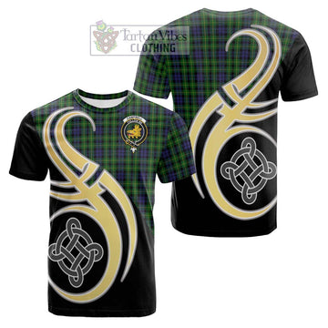 Campbell of Breadalbane Tartan Cotton T-shirt with Family Crest and Celtic Symbol Style