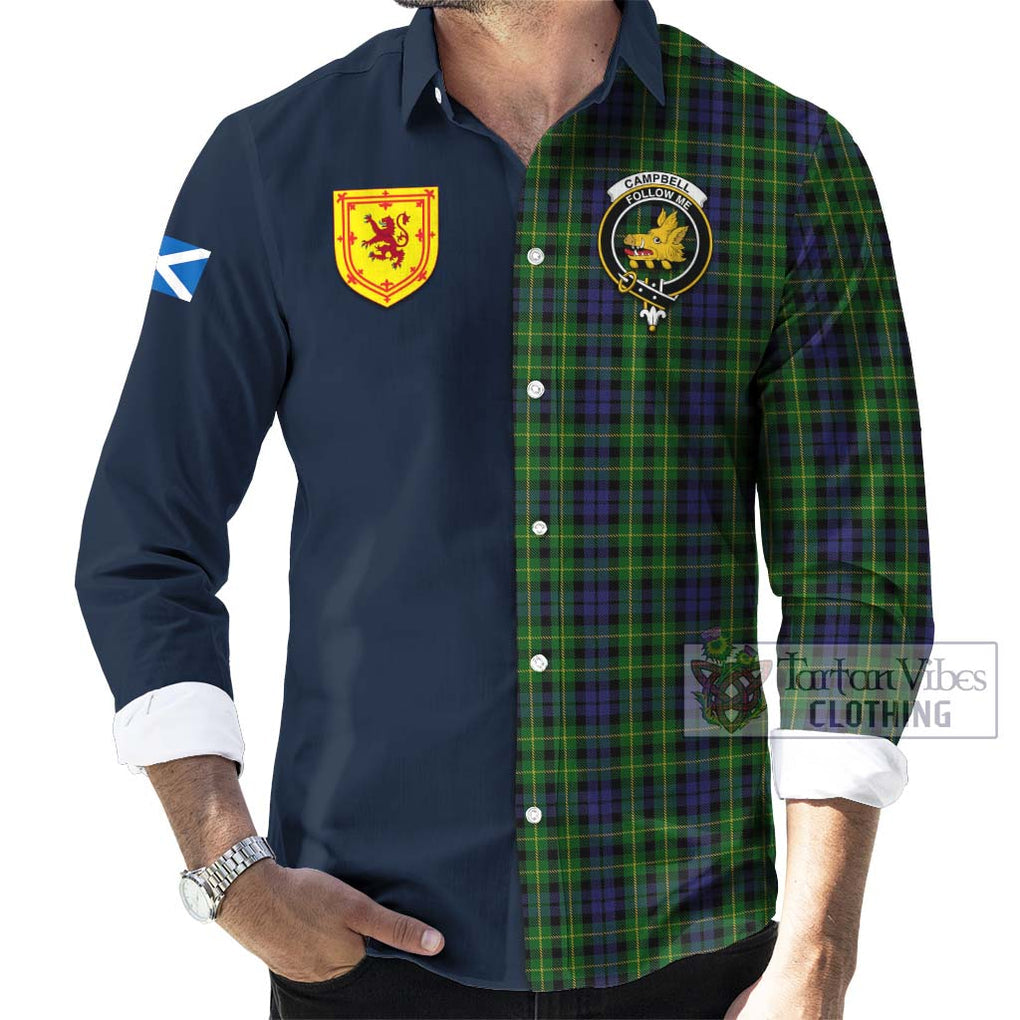 Tartan Vibes Clothing Campbell of Breadalbane Tartan Long Sleeve Button Shirt with Scottish Lion Royal Arm Half Style