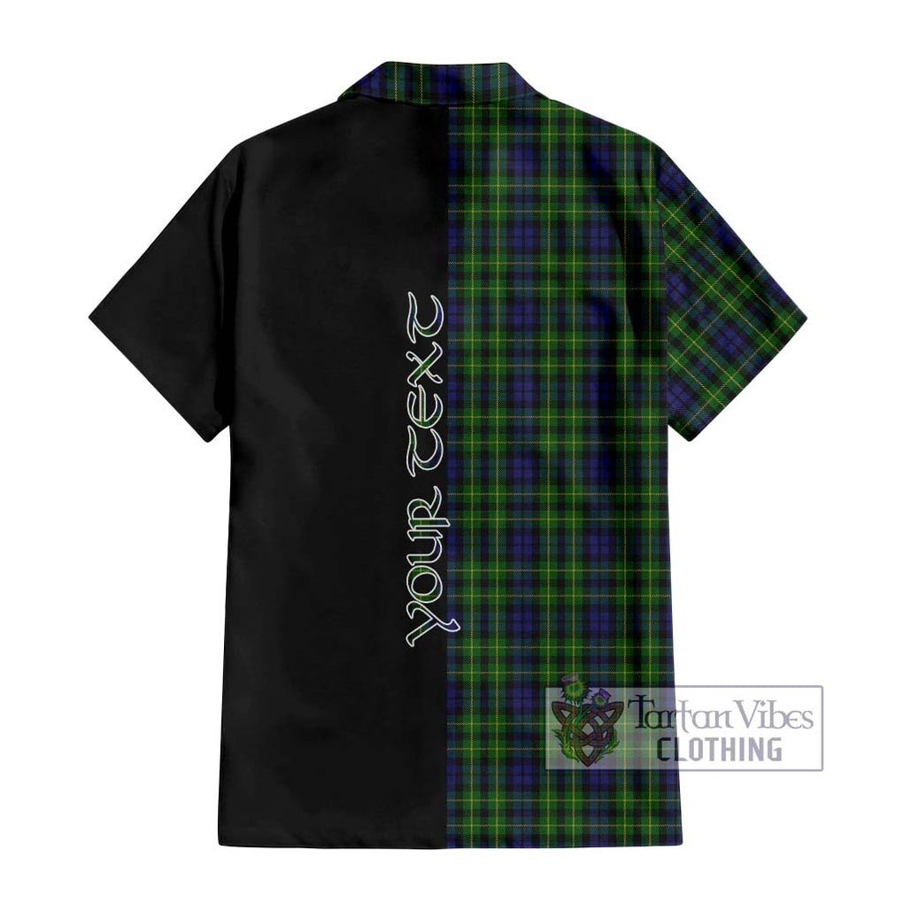 Campbell of Breadalbane Tartan Short Sleeve Button Shirt with Family Crest and Half Of Me Style - Tartanvibesclothing Shop