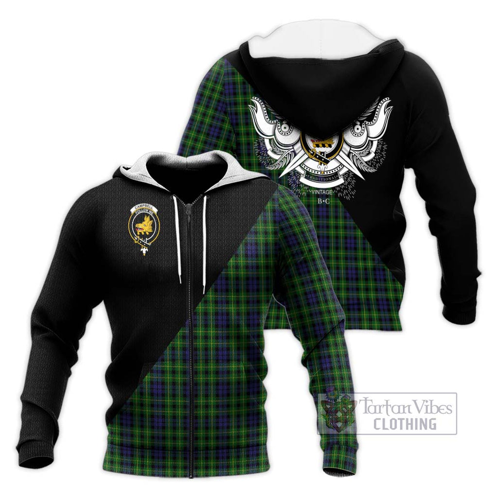 Campbell of Breadalbane Tartan Knitted Hoodie with Family Crest and Military Logo Style Unisex Knitted Zip Hoodie - Tartanvibesclothing Shop