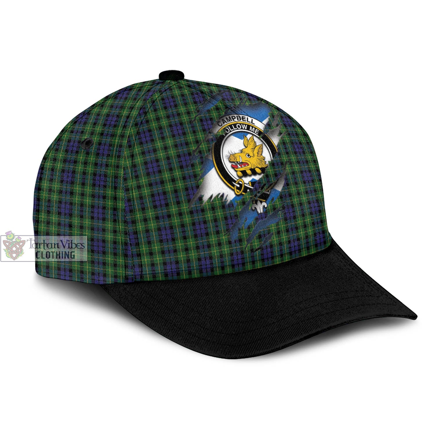 Tartan Vibes Clothing Campbell of Breadalbane Tartan Classic Cap with Family Crest In Me Style